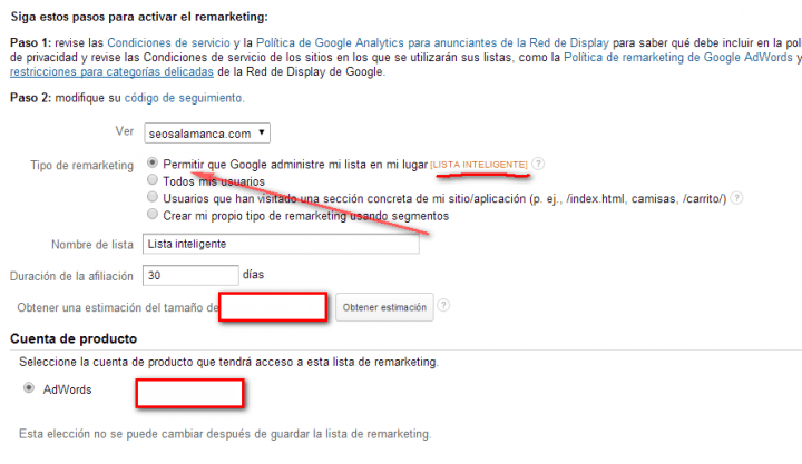 lista remarketing en analytics